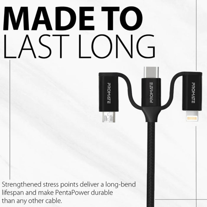 Promate PentaPower 6-in-1 Hybrid Multi-Connector Cable For Charging & Data Transfer