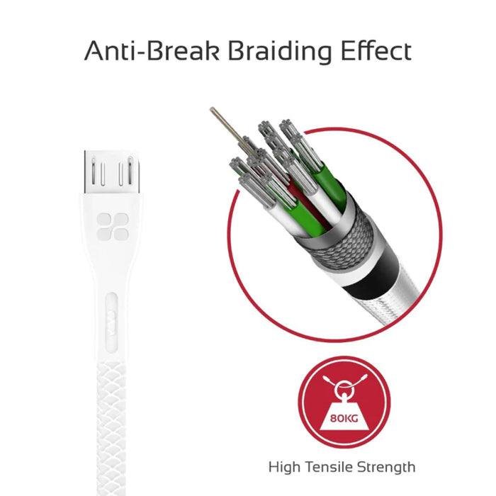 Promate Power Beam-M High Tensile Strenght Data & Charge USB-A to Micro-USB Cable - White