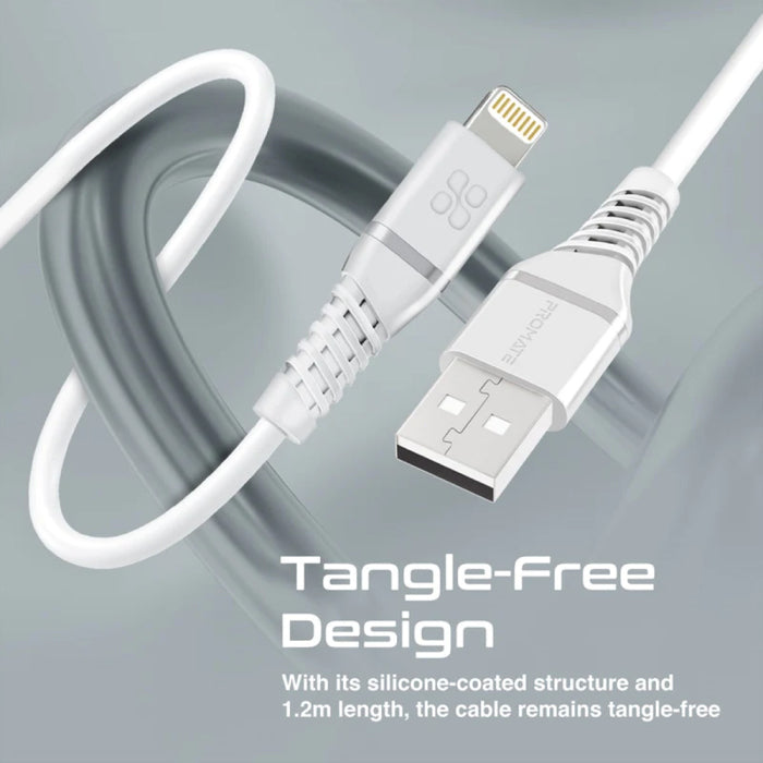 Promate PowerLine-Ai120 High Tensile Strength Data Sync & Charge Cable with Lightning Connector - White