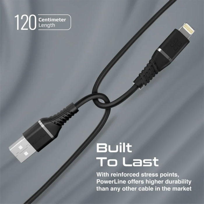 Promate PowerLine-Ai120 High Tensile Strength Data Sync & Charge Cable with Lightning Connector - Black