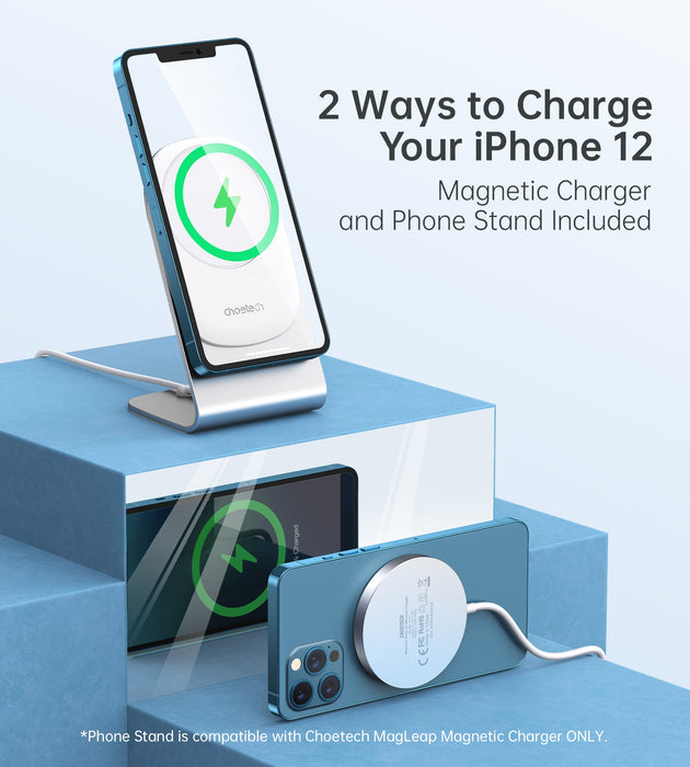 CHOETECH Magnetic Fast Wireless Charging Stand Holder with 5ft USB-C Cable for iPhone 12 (H047+T517)