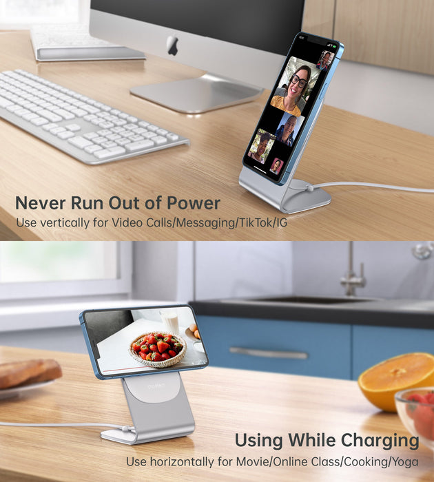 CHOETECH Magnetic Fast Wireless Charging Stand Holder with 5ft USB-C Cable for iPhone 12 (H047+T517)