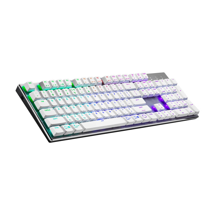 Cooler Master SK653 Full Sized Wireless/Bluetooth RGB Mechanical Keyboard With Low Profile Clicky Blue Switch - White