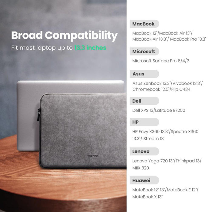UGreen Soft Leather Light & Portable Laptop Sleeve Case 13.3" - Gray