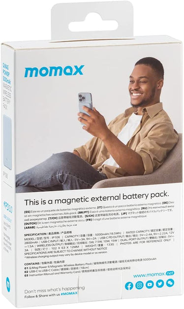 Momax Q.MAG Power 6 Magnetic Wireless Battery 5000mAh (Space Grey) IP106E