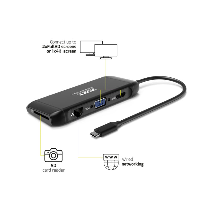 Port Designs USB-C Dual Screen Travel Docking Station For USB-C 3.1 Gen2
