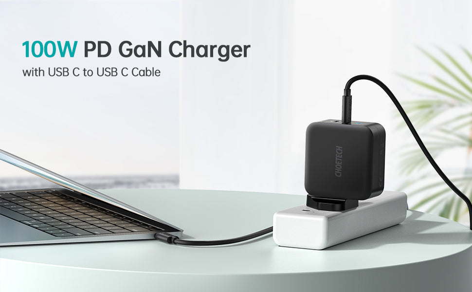 PD 100W GaN dual USB-C UK Charger with CC cable - White