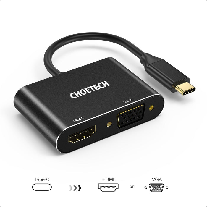 Choetech 2in1 adapter Type C to VGA and HDMI Black
