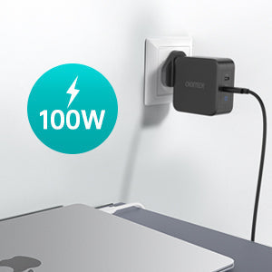 PD 100W GaN dual USB-C UK Charger with CC cable - White