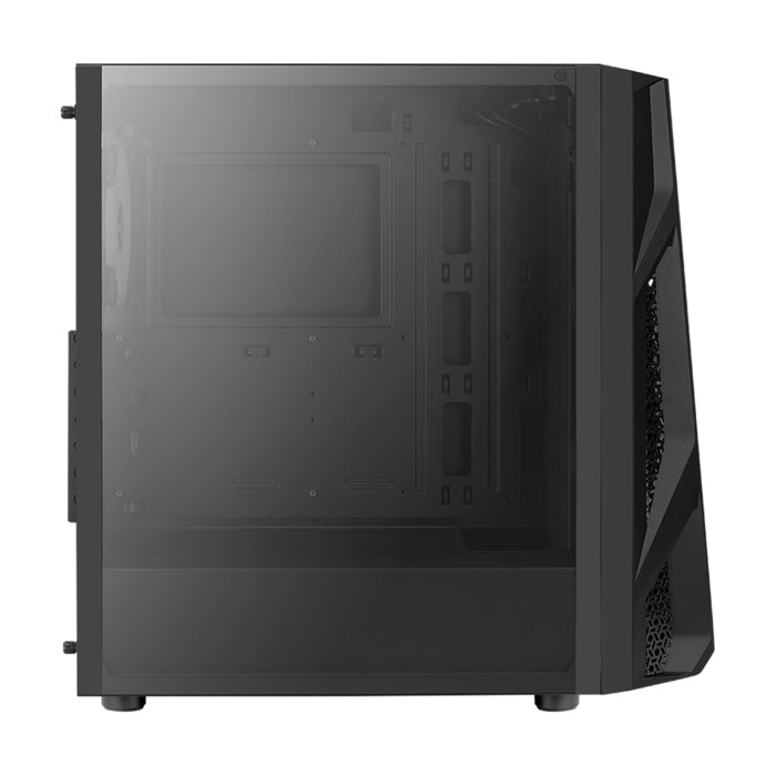 AeroCool NightHawk Mid-Tower Acrylic Front Panel Side Tempered Glass Panel Case with 3 RGB Fans - Black