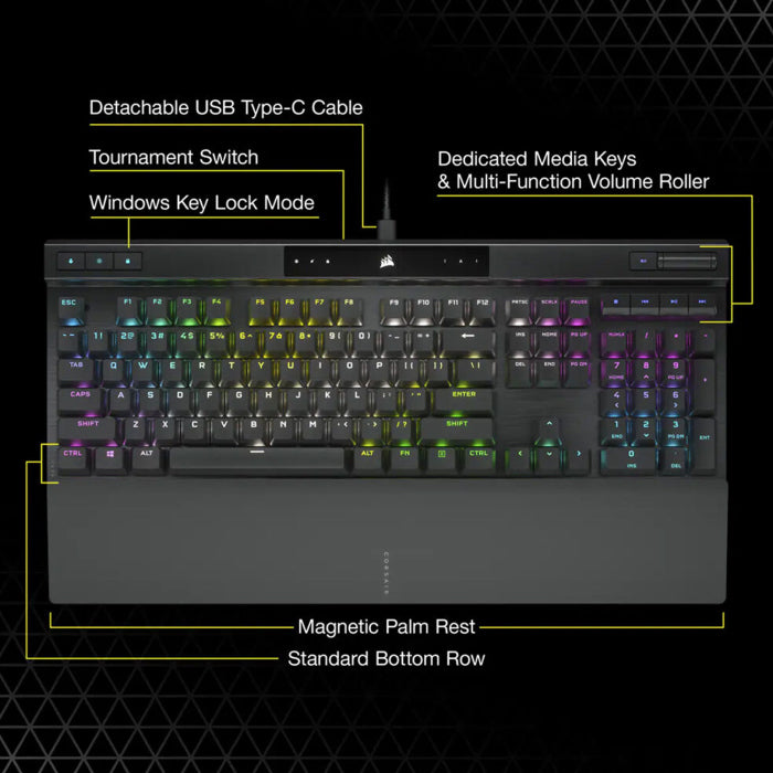 Corsair K70 PRO RGB Optical-Mechanical Gaming Keyboard OPX Linear Switch PBT Double-Shot Keycaps - Black