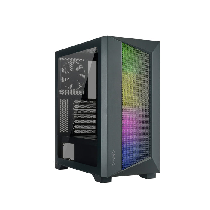 Azza Octane ATX Mid-Tower Tempered Glass Side Panel Case With 3 ARGB Fans - Black