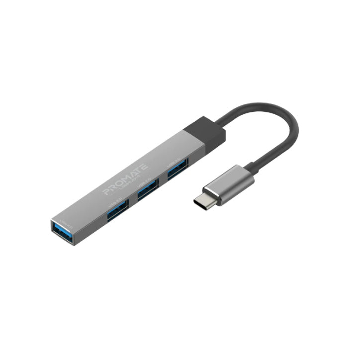Promate 4 In 1 Multi-Port USB-C Data Hub Gray