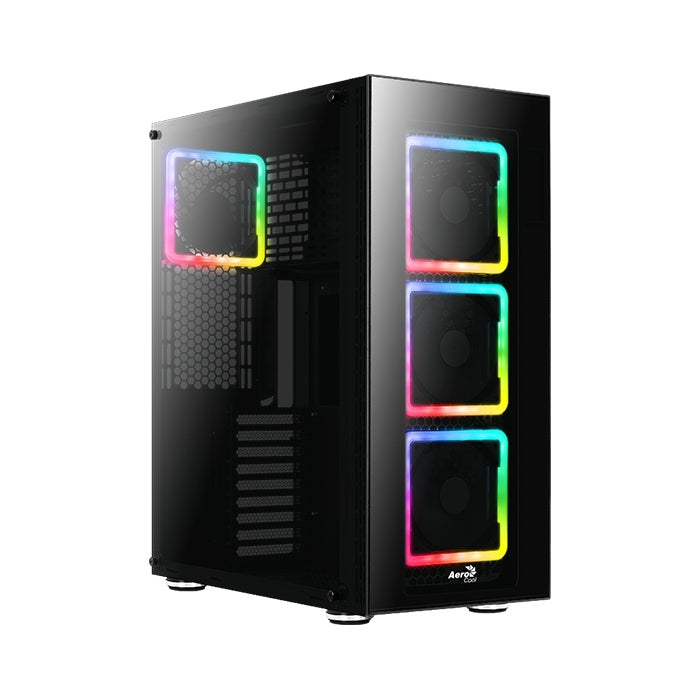 AeroCool Tor Pro Full Tower Full Tempered Glass Front & Side Panel Case with 4 ARGB Fans - Black